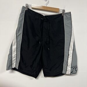 Quiksilver Edition Board Shorts Mens Size 32 Black Gray Swim Trunks Surf Beach